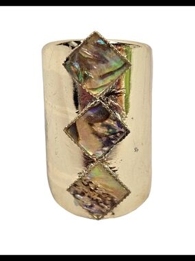 NWOT Gold Cigar Band Ring Abalone Shell Diamond Inlay Boho Statement Size 6
